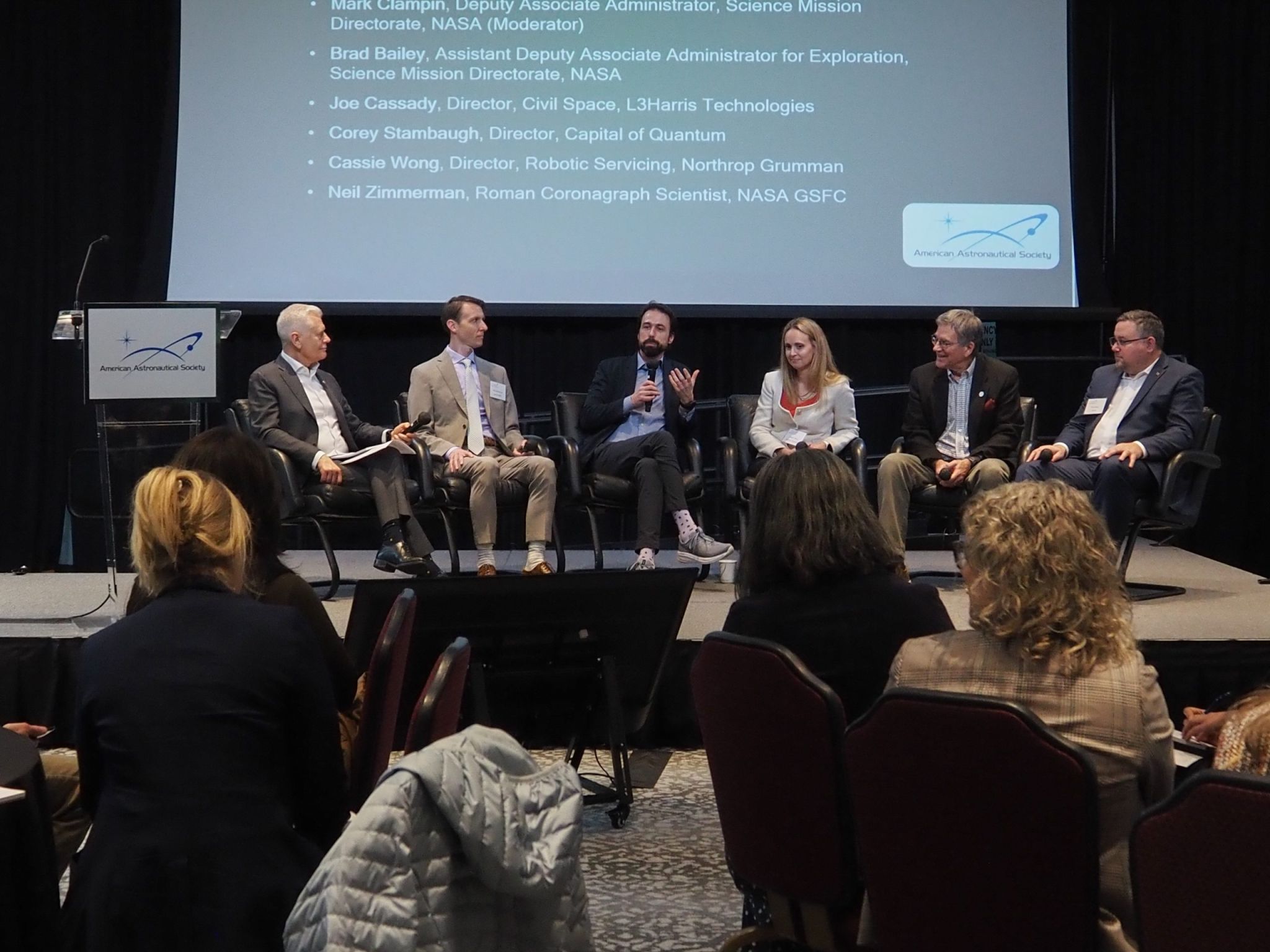 COQ Director Corey Stambaugh at the 2026 AAS Goddard Space Science Symposium discussing next generation space capabilities